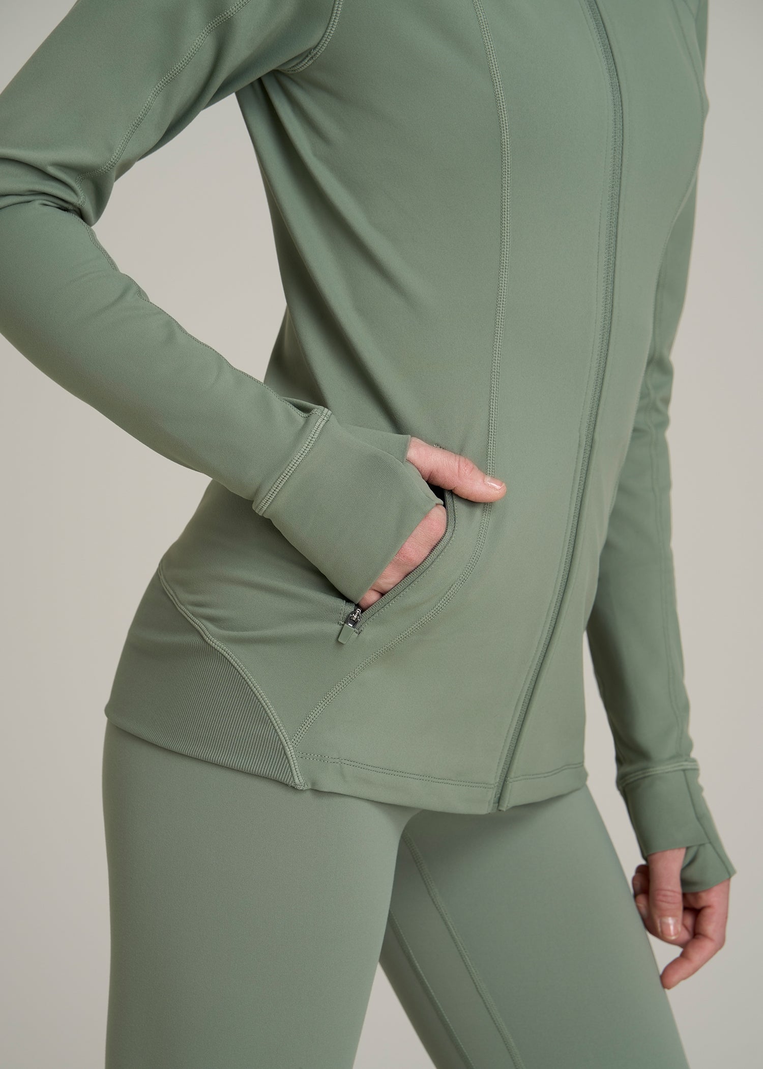 Women's Athletic Zip-Up Jacket for Tall Women in Dark Seagrass