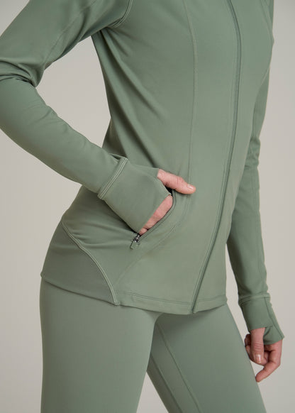 Women's Athletic Zip-Up Jacket for Tall Women in Dark Seagrass