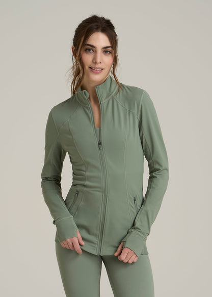 Women's Athletic Zip-Up Jacket for Tall Women in Dark Seagrass