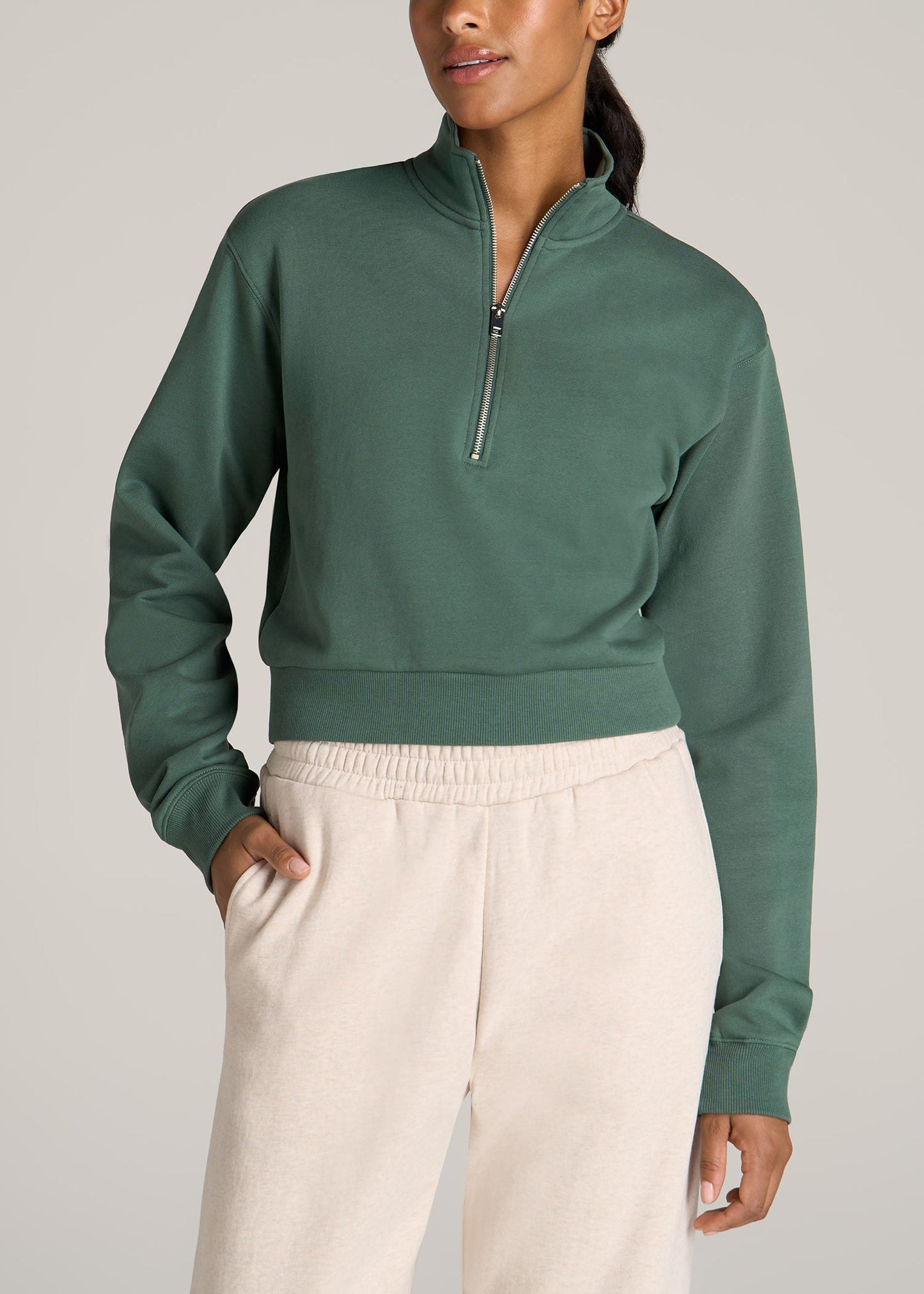 American-Tall-Women-Wearever-Cropped-Half-Zip-sweatshirt-Fresh-Sage-front