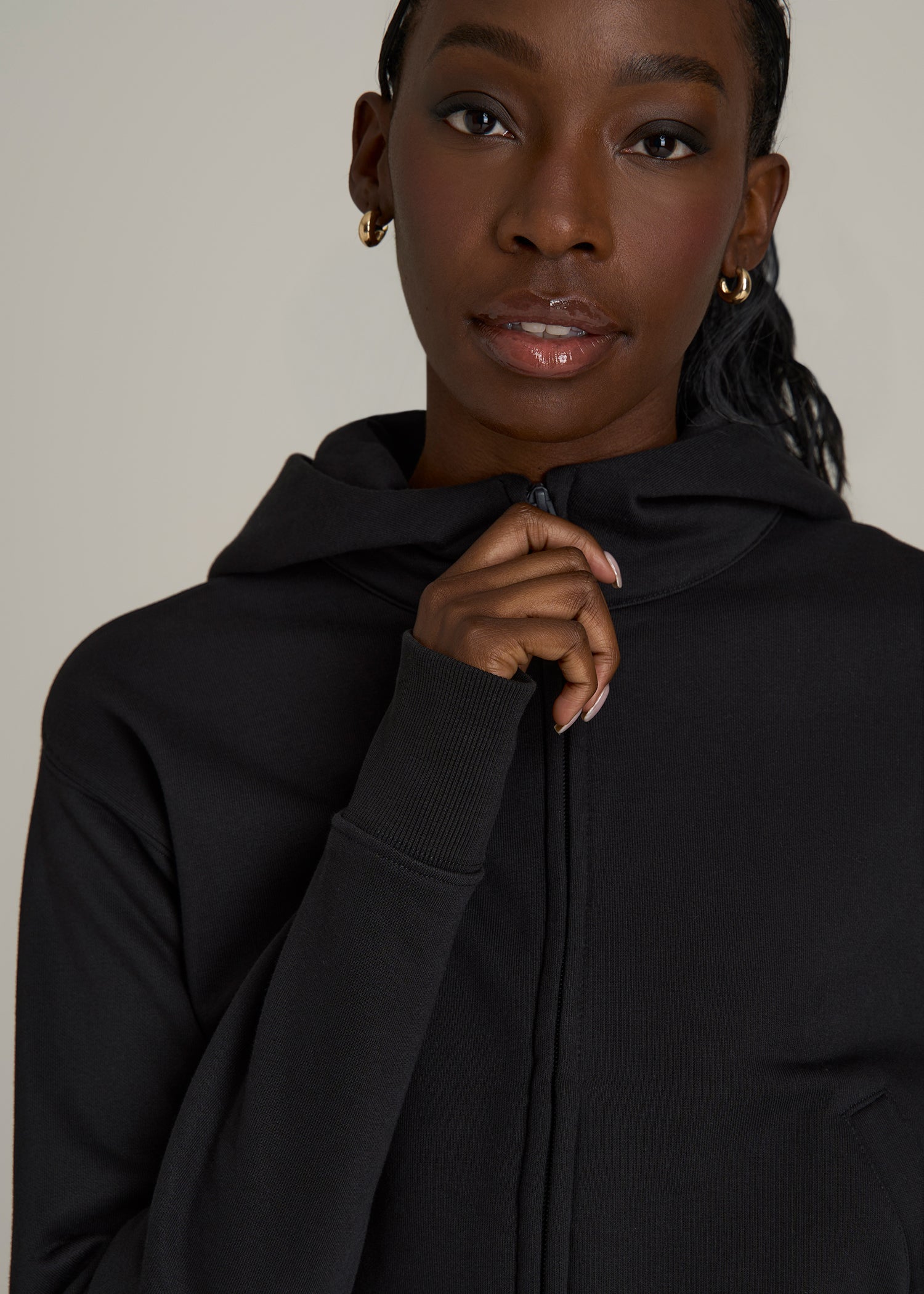 Wearever Fleece Cropped Zip-Up Hoodie for Tall Women in Black