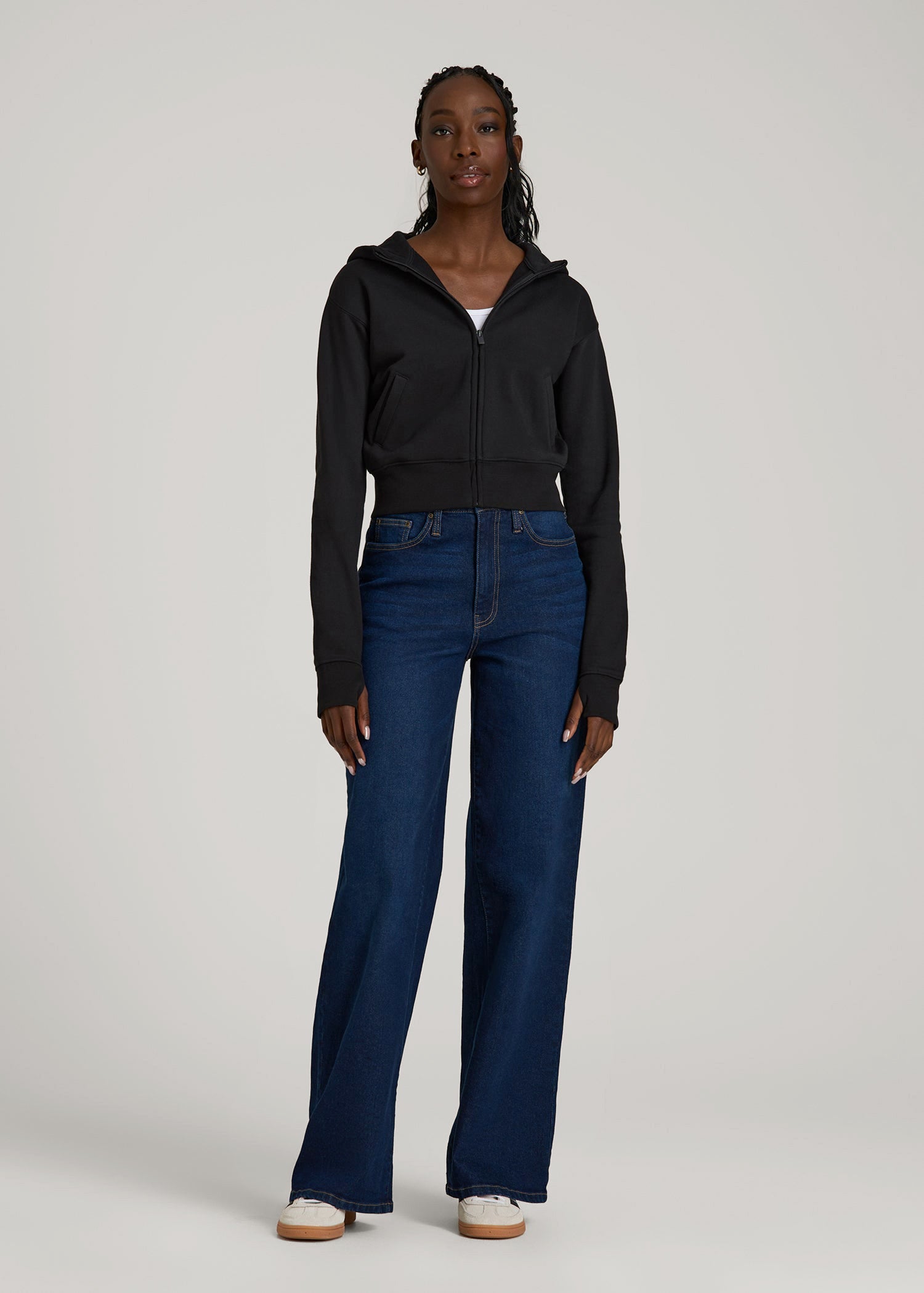 Wearever Fleece Cropped Zip-Up Hoodie for Tall Women in Black
