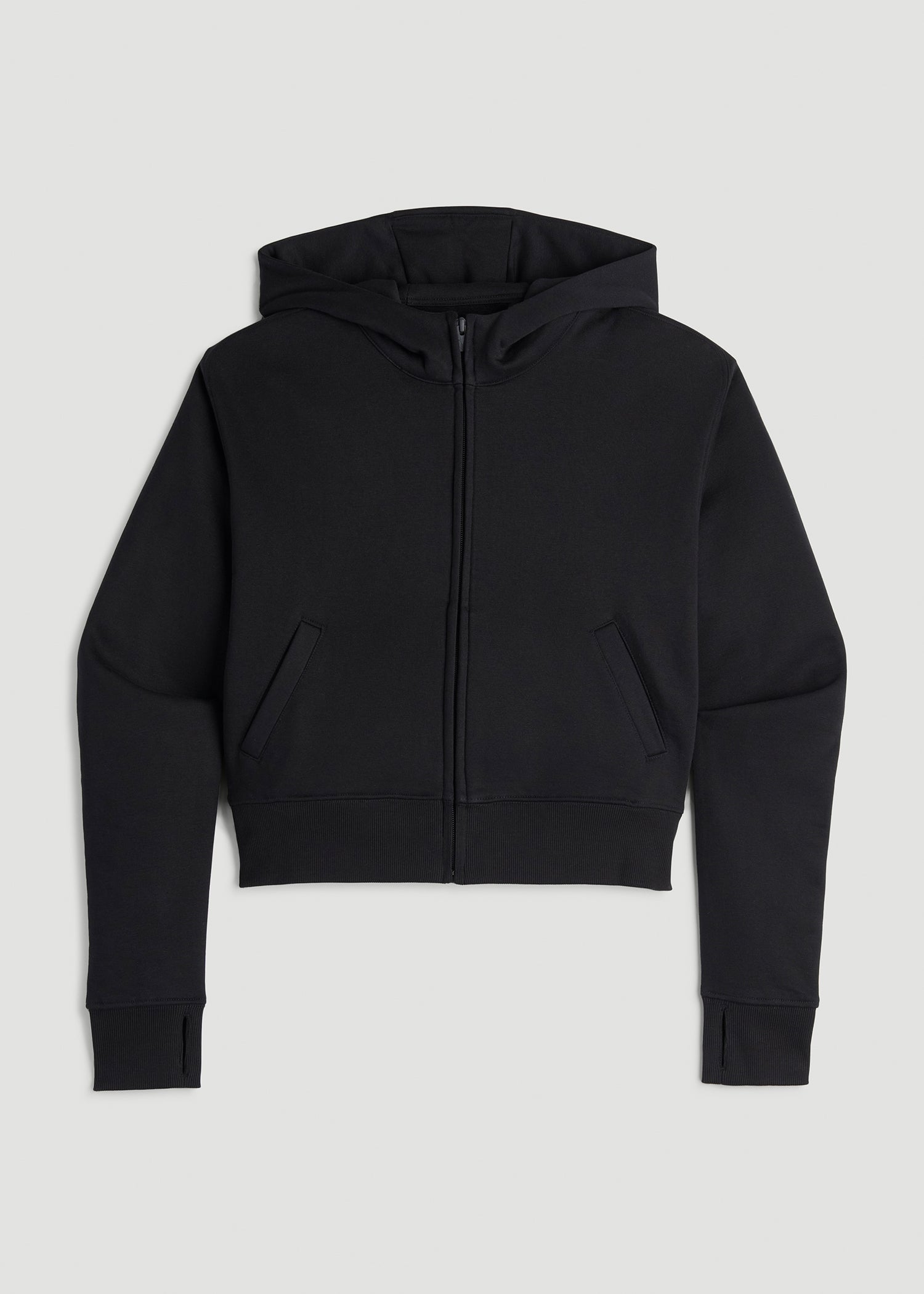Wearever Fleece Cropped Zip-Up Hoodie for Tall Women in Black