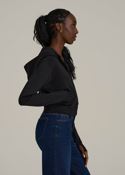 Wearever Fleece Cropped Zip-Up Hoodie for Tall Women in Black
