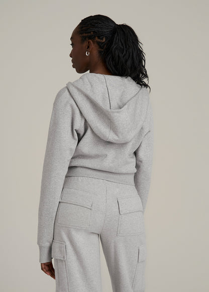Wearever Fleece Cropped Zip-Up Hoodie for Tall Women in Grey Mix