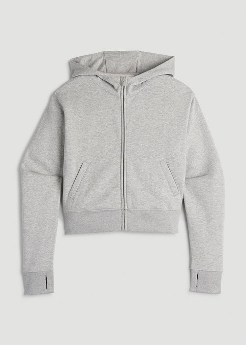 Wearever Fleece Cropped Zip-Up Hoodie for Tall Women in Grey Mix
