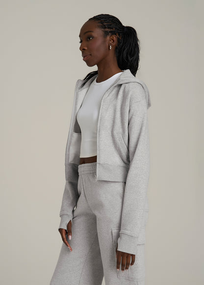 Wearever Fleece Cropped Zip-Up Hoodie for Tall Women in Grey Mix