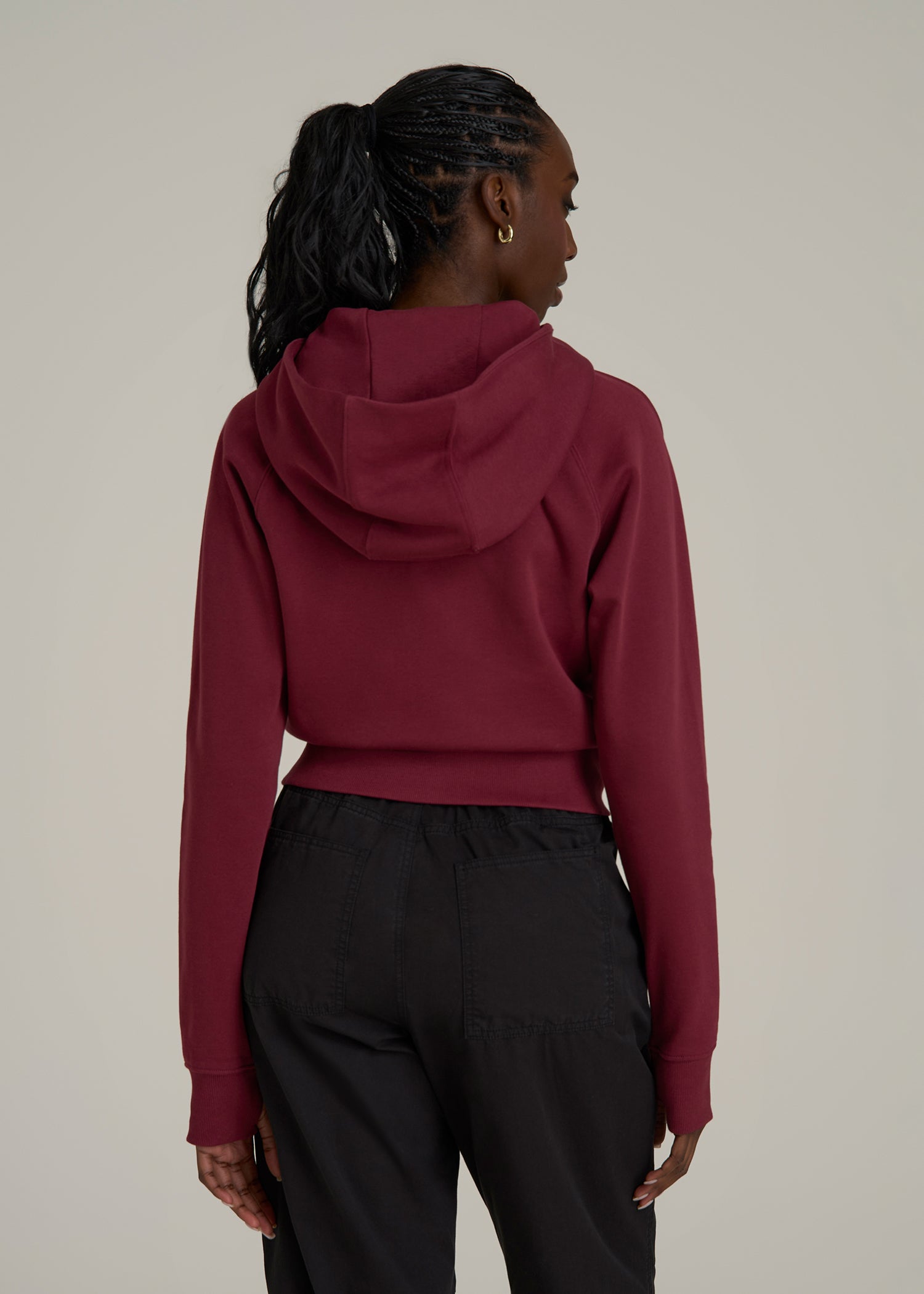 Wearever Fleece Cropped Zip-Up Hoodie for Tall Women in Tawny Port