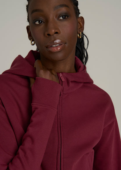 Wearever Fleece Cropped Zip-Up Hoodie for Tall Women in Tawny Port