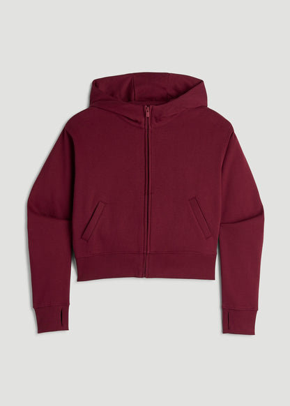 Wearever Fleece Cropped Zip-Up Hoodie for Tall Women in Tawny Port