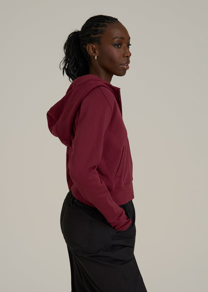 Wearever Fleece Cropped Zip-Up Hoodie for Tall Women in Tawny Port