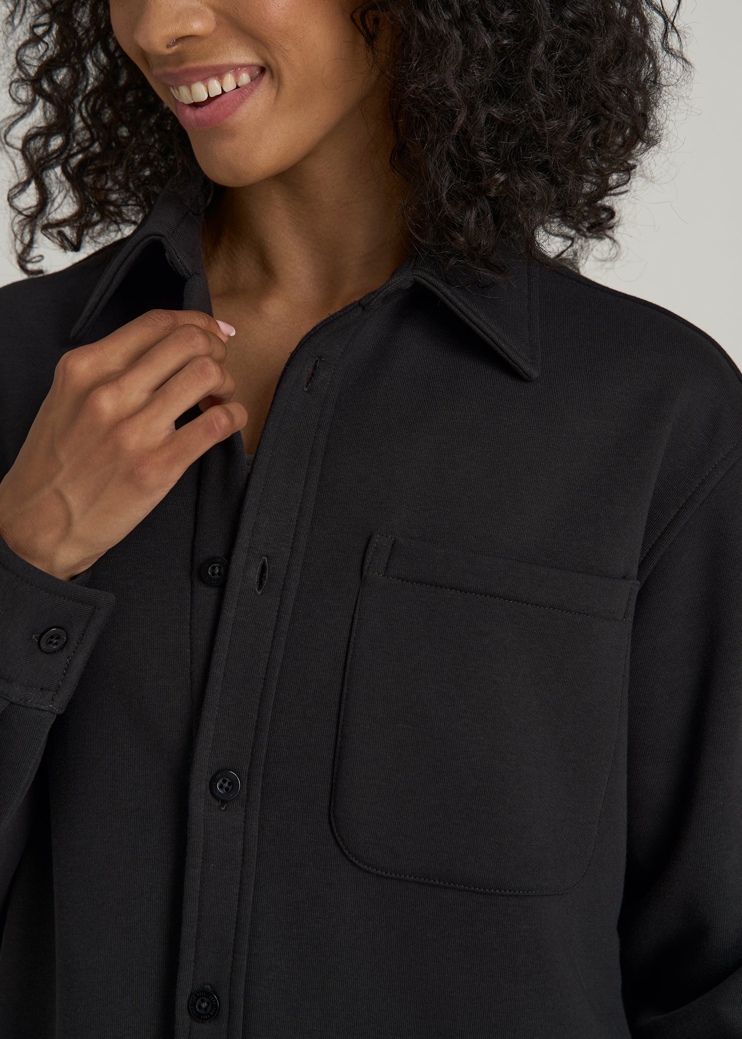 Wearever 2.0 Fleece Shacket for Tall Women in Graphite Black