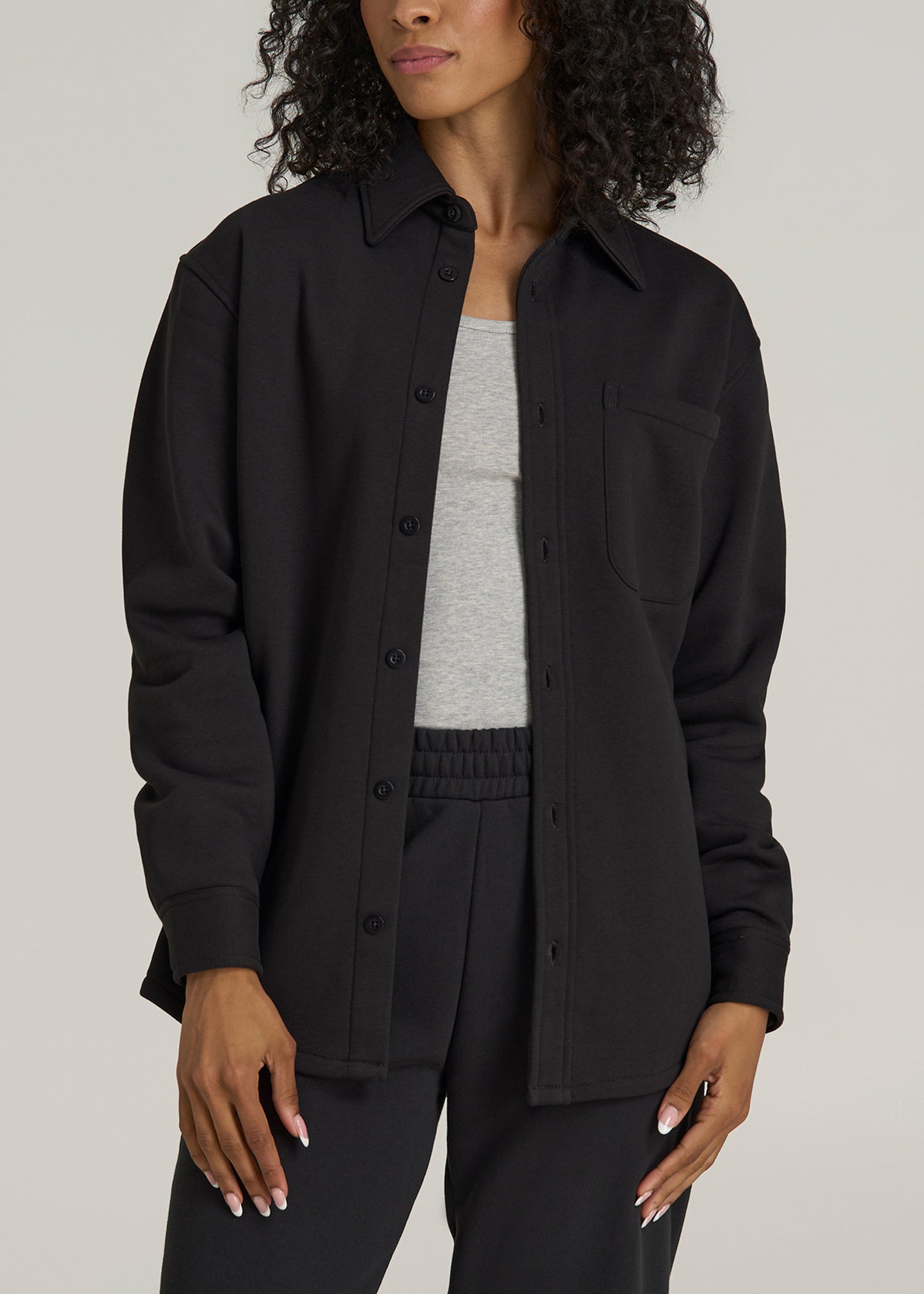 Wearever 2.0 Fleece Women's Tall Shacket in Graphite Black