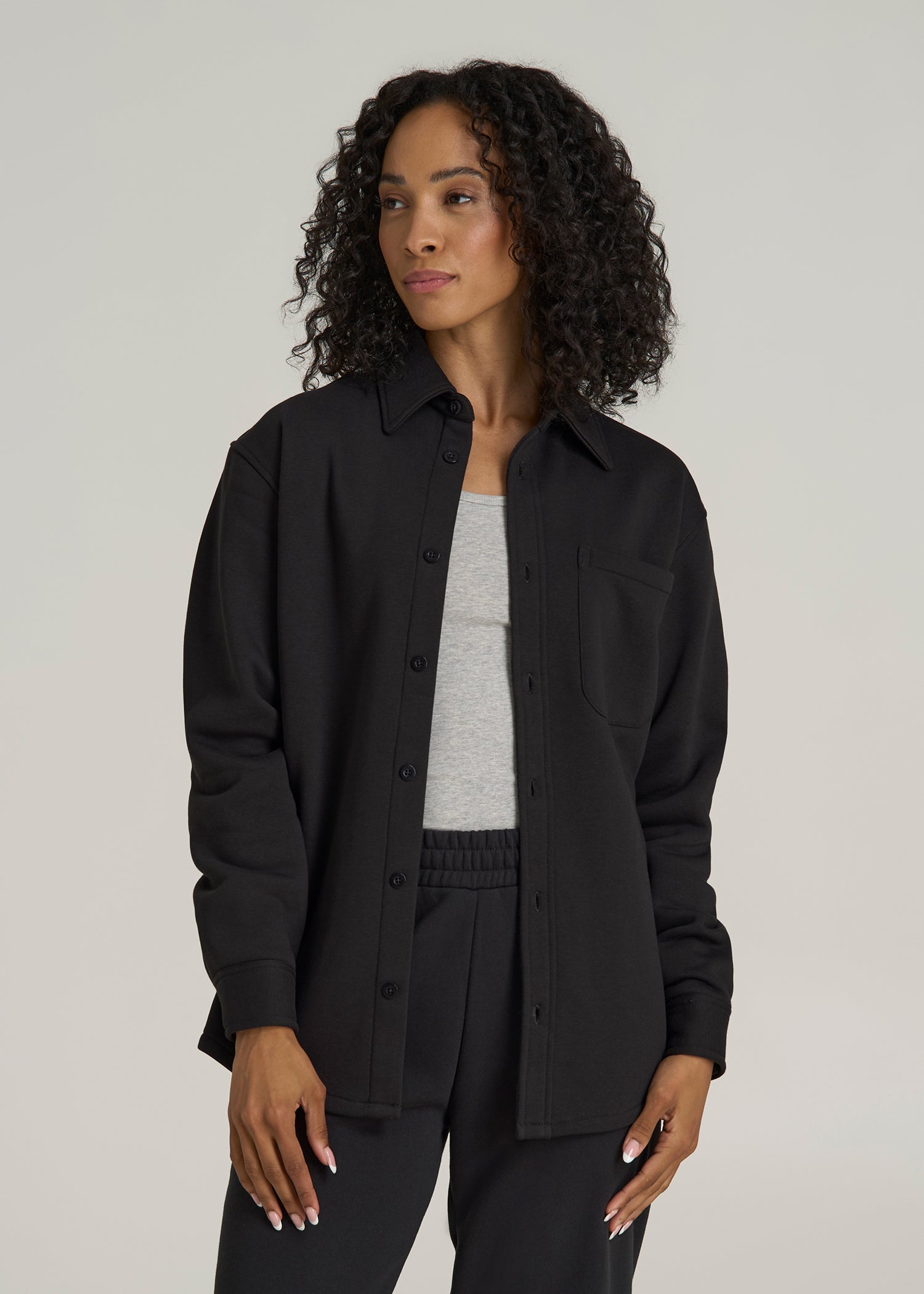 Wearever 2.0 Fleece Shacket for Tall Women in Graphite Black