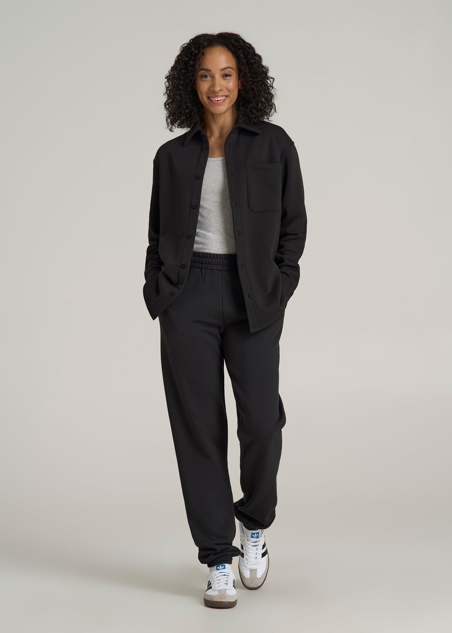 Wearever 2.0 Fleece Shacket for Tall Women in Graphite Black