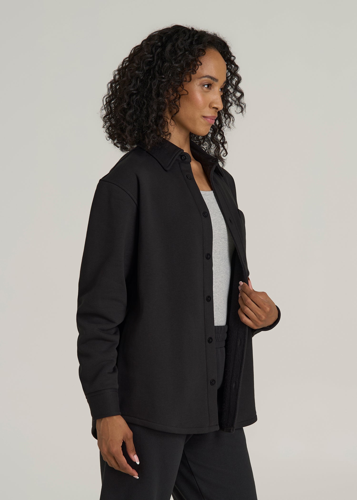 Wearever 2.0 Fleece Shacket for Tall Women in Graphite Black