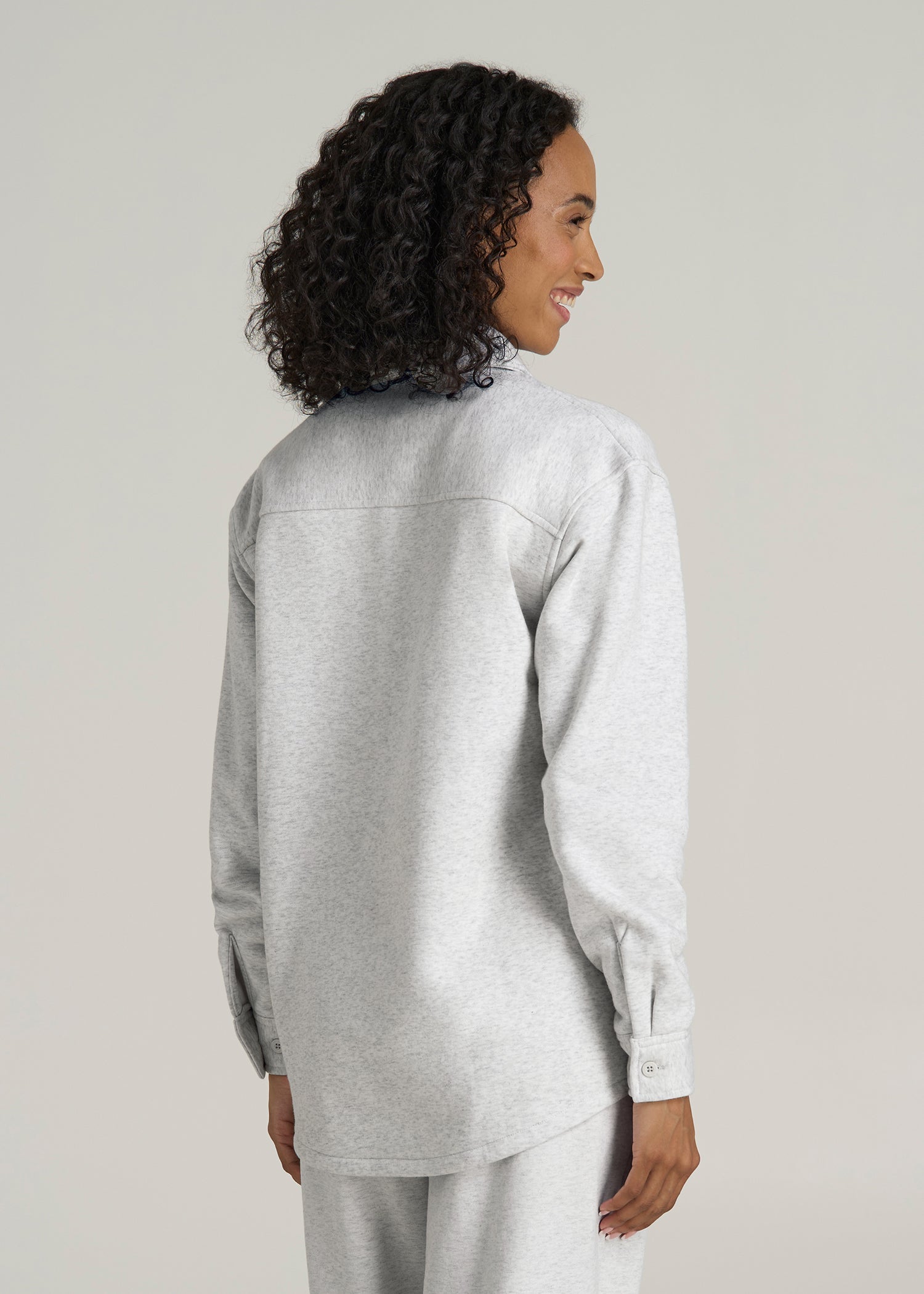 Wearever 2.0 Fleece Shacket for Tall Women in Heather Cloud White