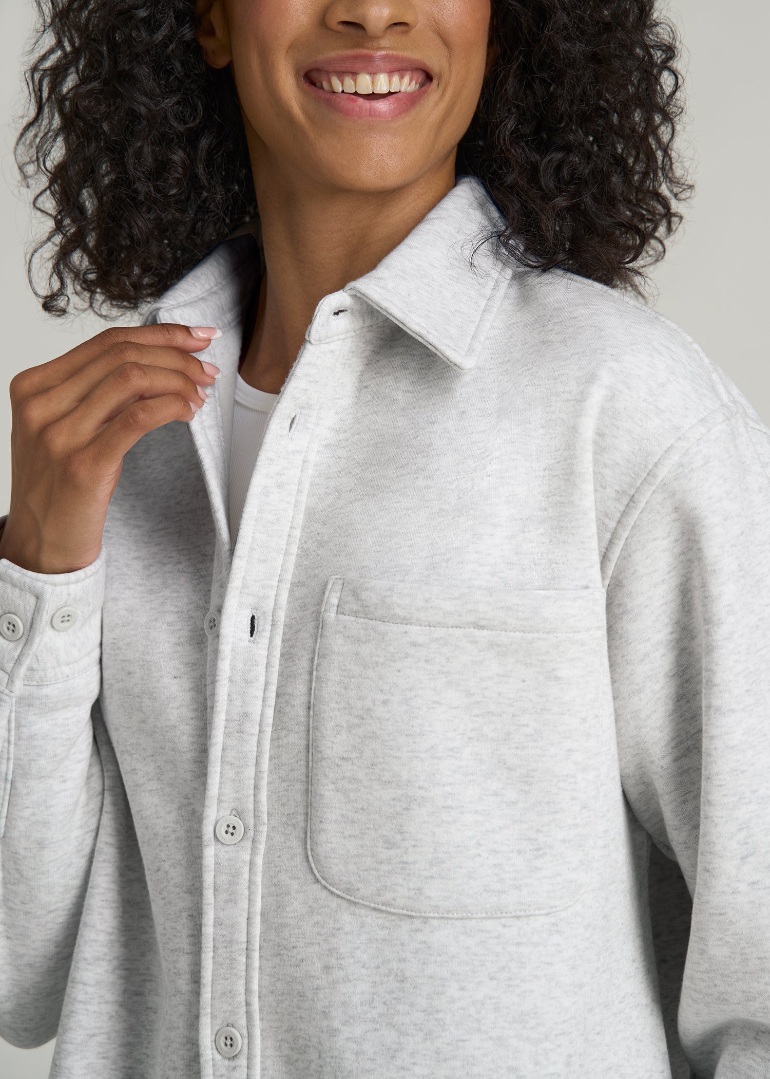Wearever 2.0 Fleece Shacket for Tall Women in Heather Cloud White