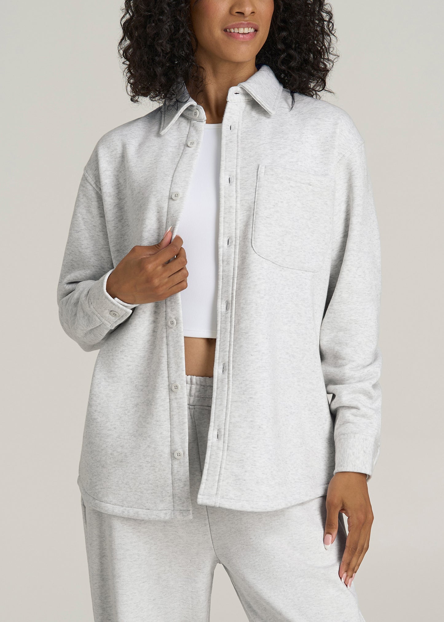 Wearever 2.0 Fleece Women's Tall Shacket in Heather Cloud White