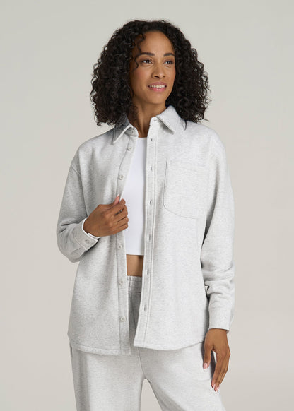 Wearever 2.0 Fleece Shacket for Tall Women in Heather Cloud White