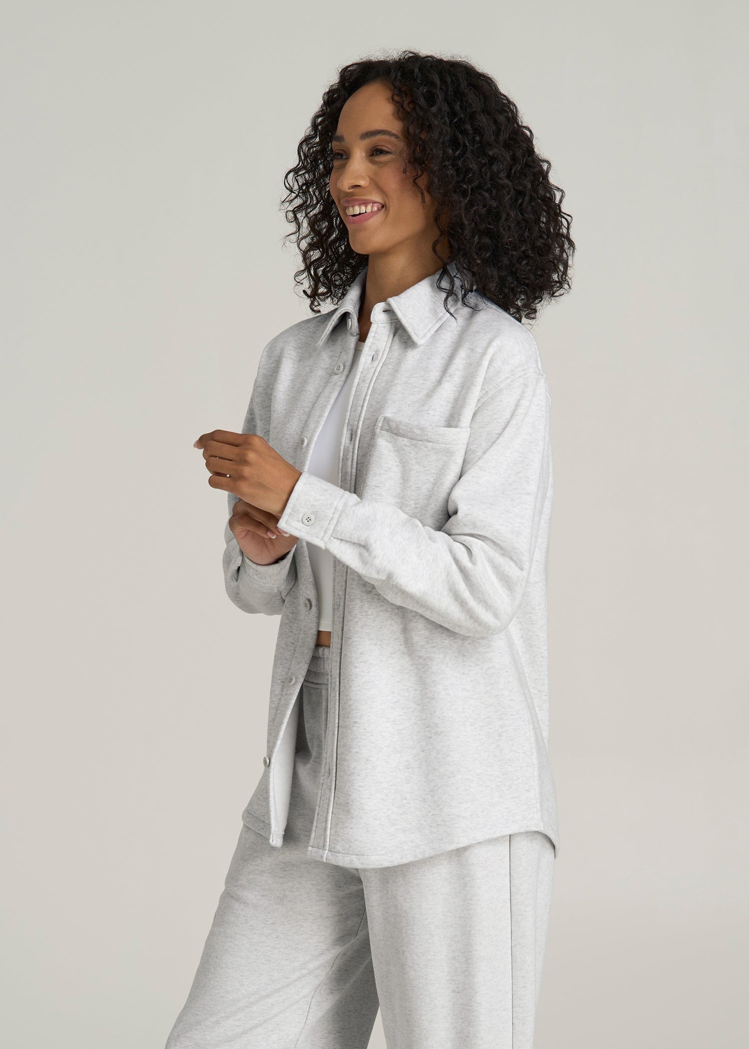 Wearever 2.0 Fleece Shacket for Tall Women in Heather Cloud White