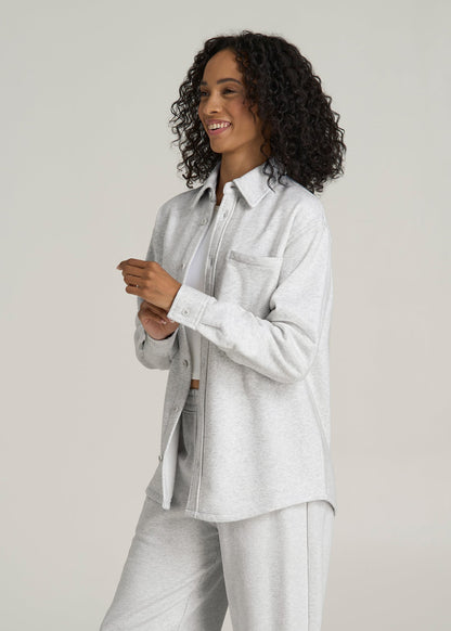 Wearever 2.0 Fleece Shacket for Tall Women in Heather Cloud White
