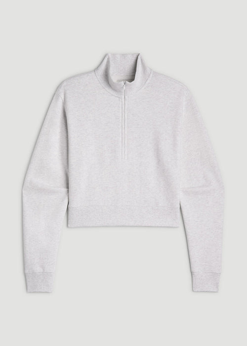 Wearever 2.0 Fleece Half-Zip Cropped Sweatshirt for Tall Women in Heather Cloud White