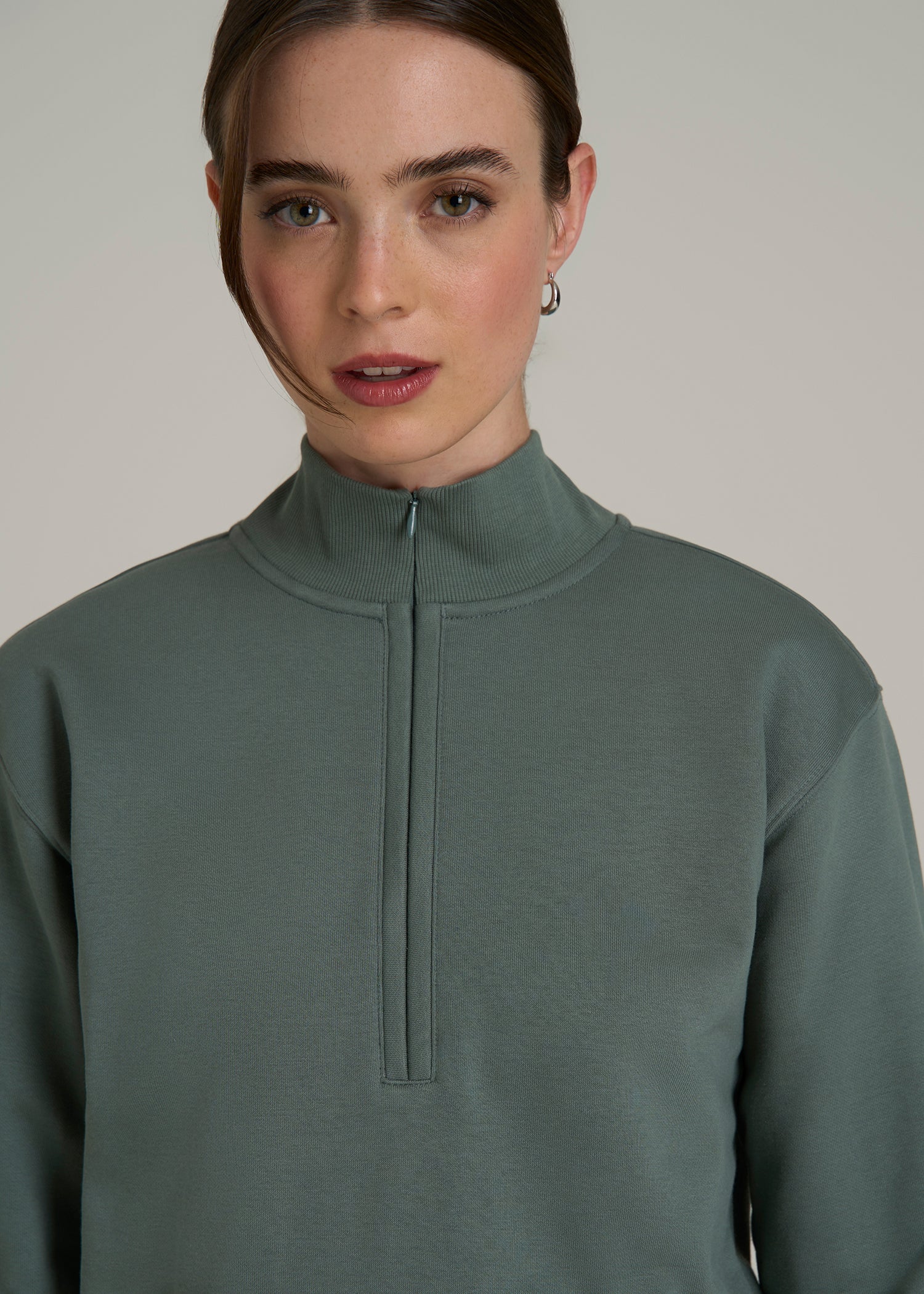Wearever 2.0 Fleece Half-Zip Cropped Sweatshirt for Tall Women in Balsam Green