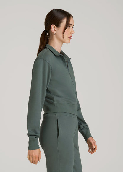 Wearever 2.0 Fleece Half-Zip Cropped Sweatshirt for Tall Women in Balsam Green