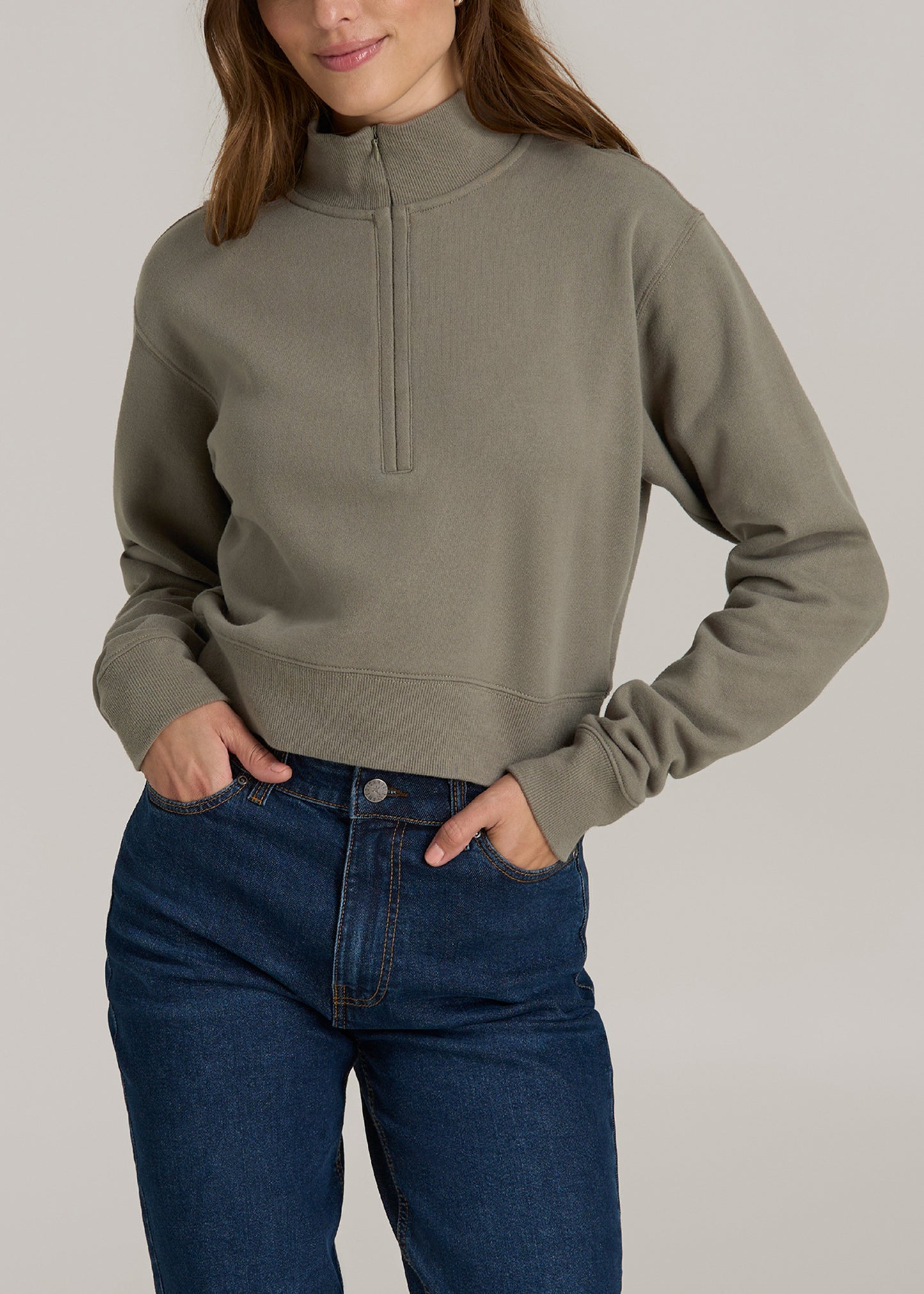 Wearever 2.0 Half-Zip Cropped Sweatshirt for Tall Women in Camper Green