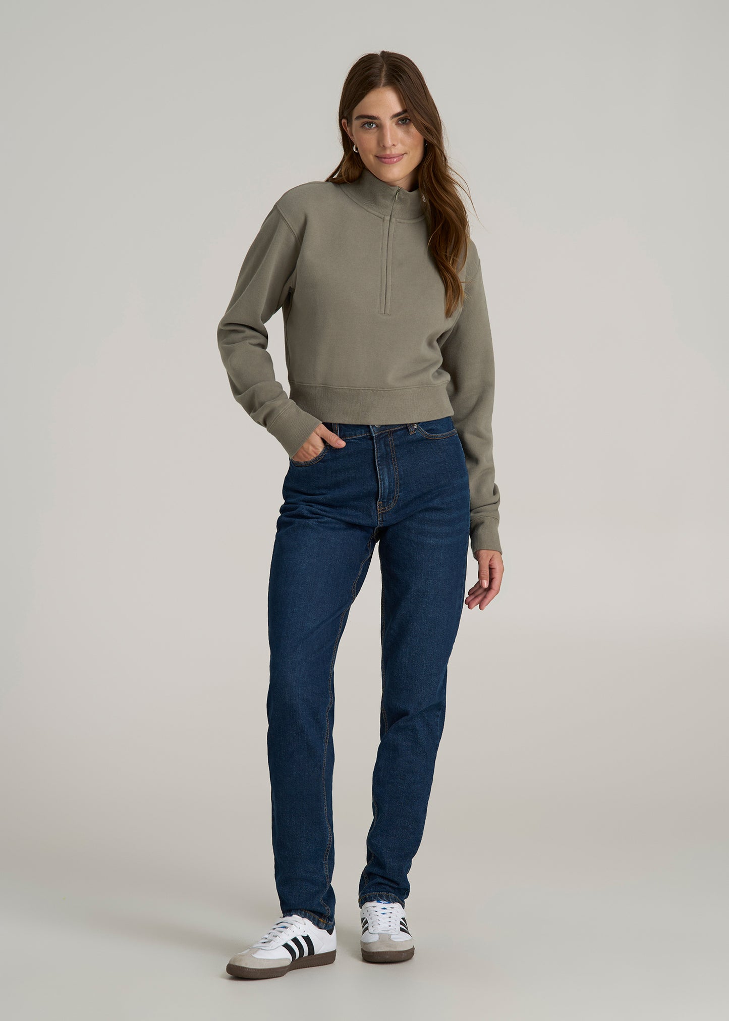 Wearever 2.0 Half-Zip Cropped Sweatshirt for Tall Women in Camper Green