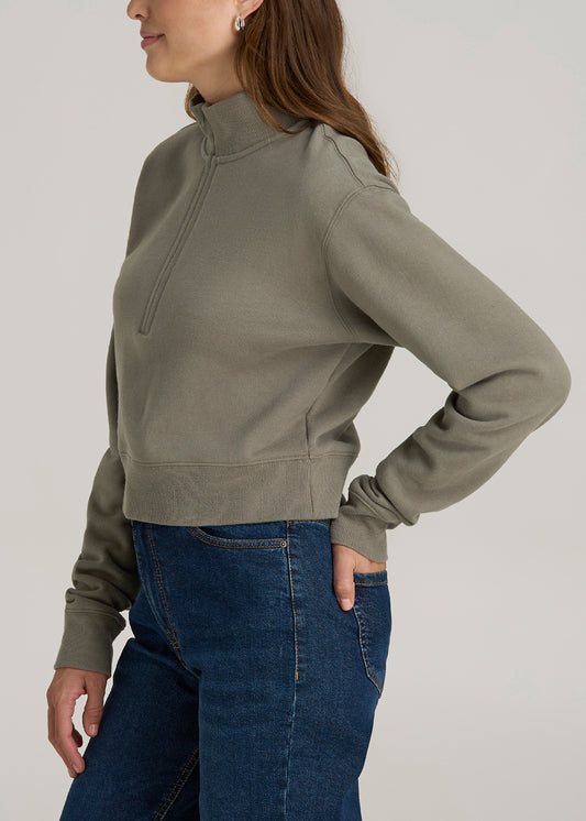 Wearever 2.0 Half Zip Cropped Sweatshirt for Tall Women in Camper Green