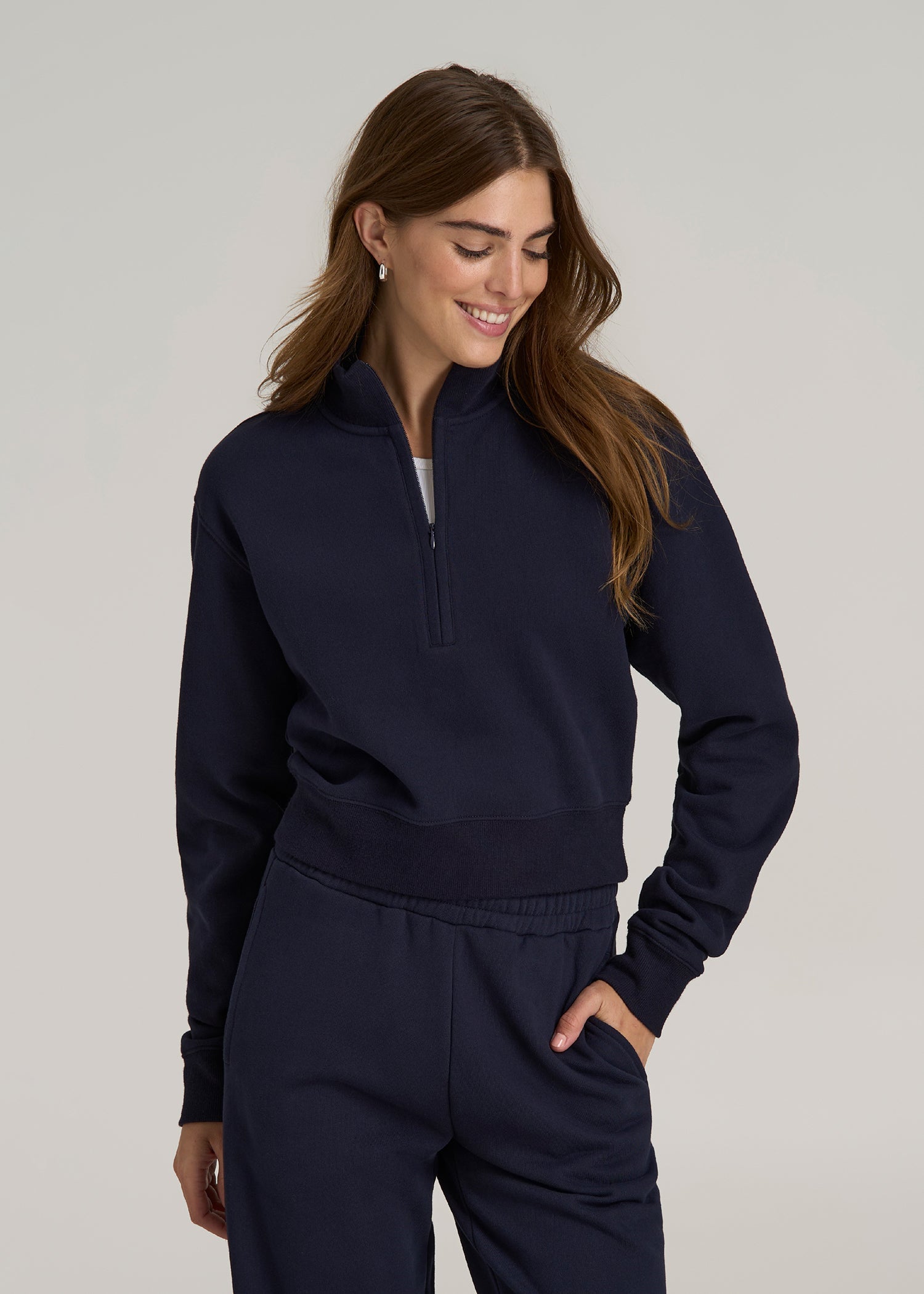 Wearever 2.0 Fleece Half-Zip Cropped Sweatshirt for Tall Women in Evening Blue