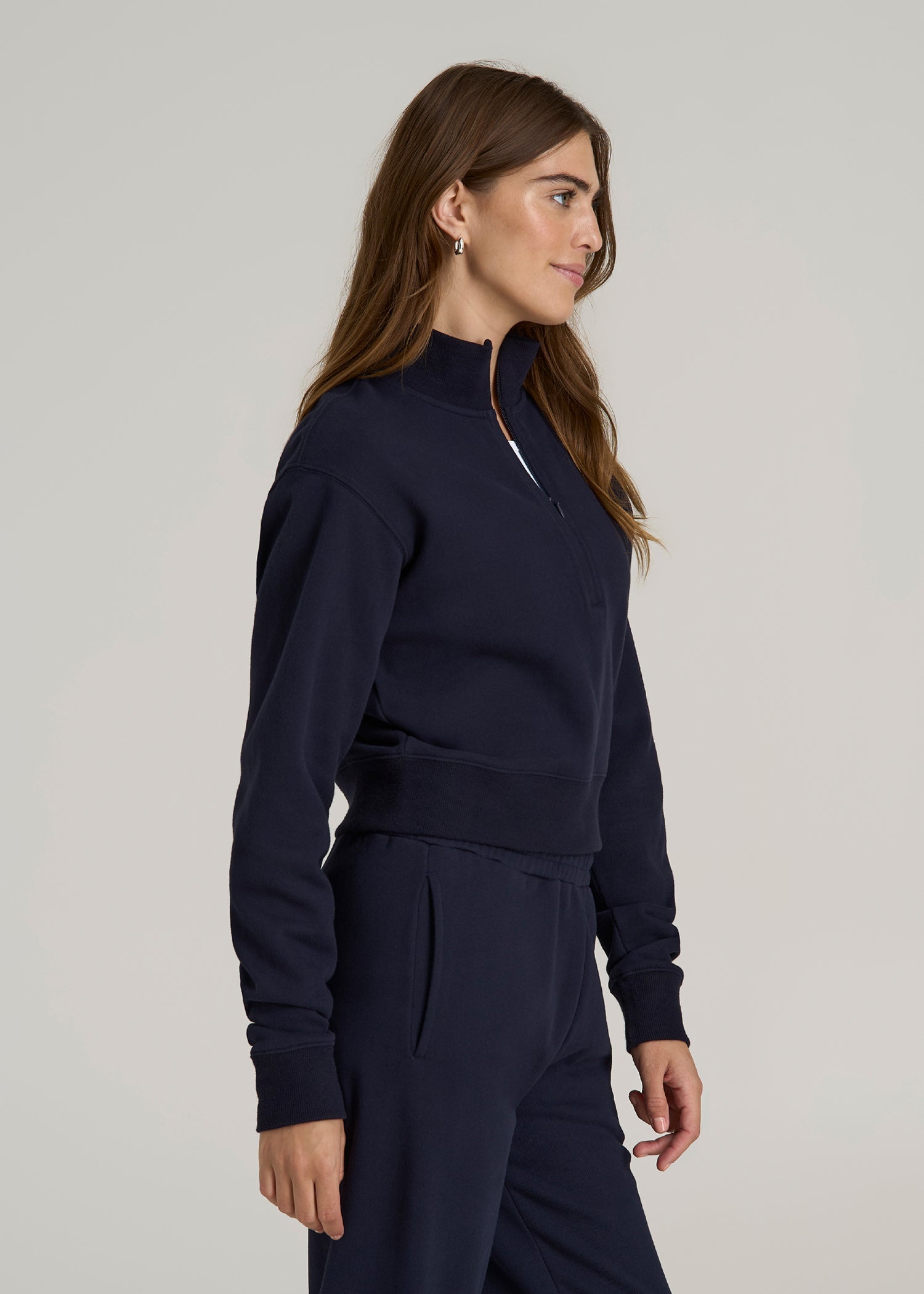 Wearever 2.0 Fleece Half-Zip Cropped Sweatshirt for Tall Women in Evening Blue