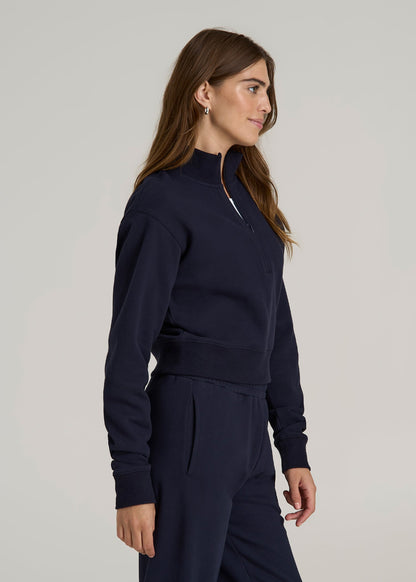 Wearever 2.0 Fleece Half-Zip Cropped Sweatshirt for Tall Women in Evening Blue