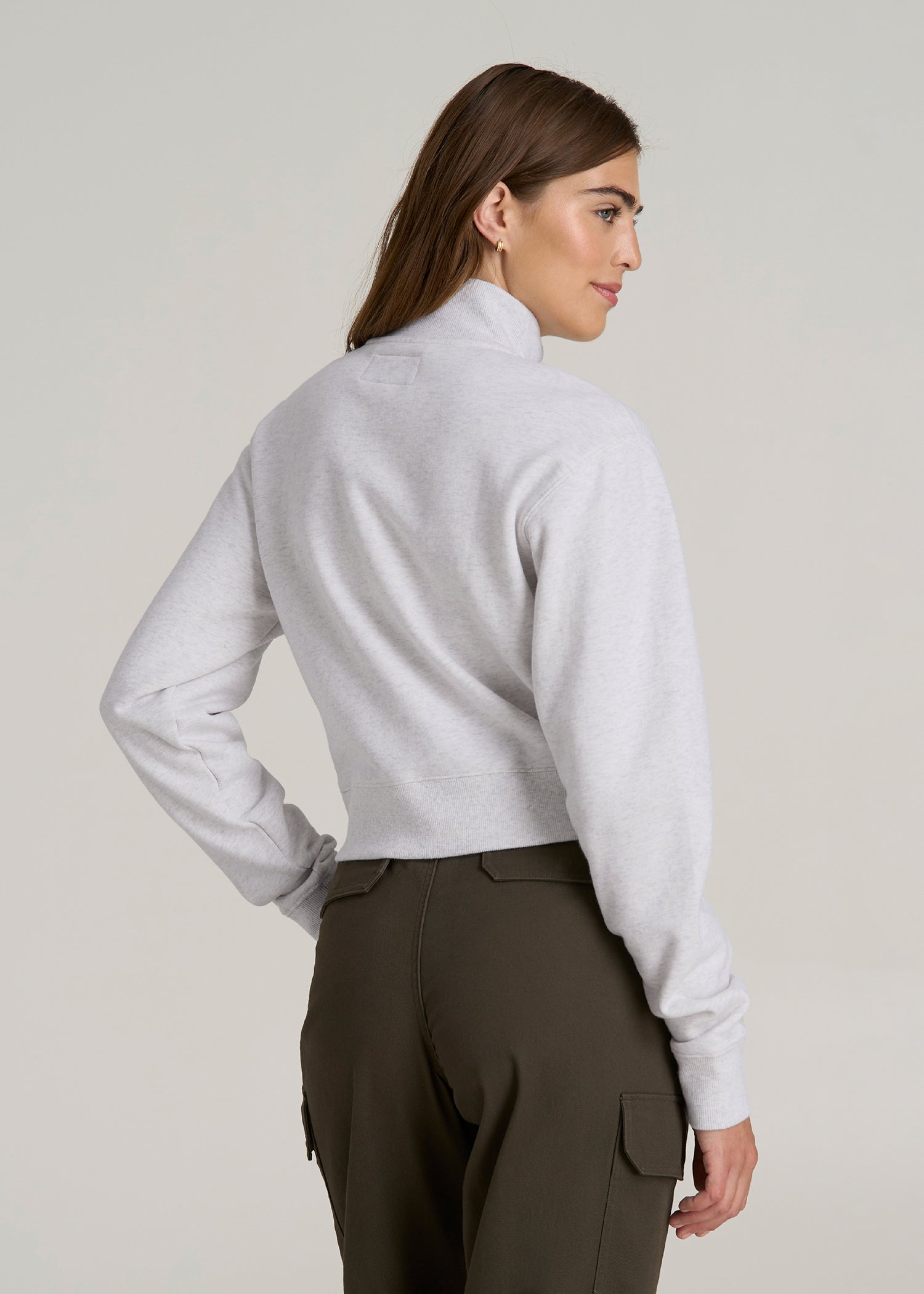 Wearever 2.0 Fleece Half-Zip Cropped Sweatshirt for Tall Women in Heather Cloud White