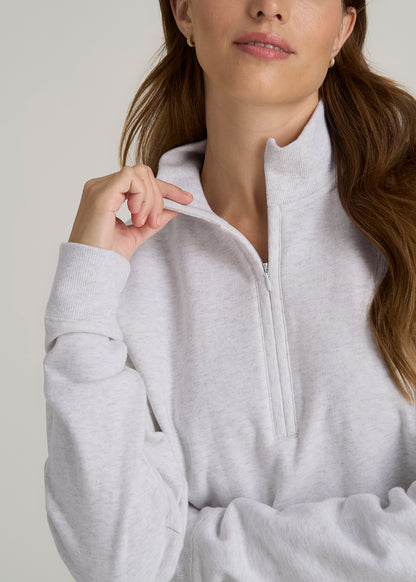 Wearever 2.0 Fleece Half-Zip Cropped Sweatshirt for Tall Women in Heather Cloud White