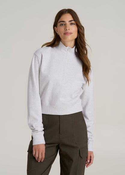 Wearever 2.0 Fleece Half-Zip Cropped Sweatshirt for Tall Women in Heather Cloud White