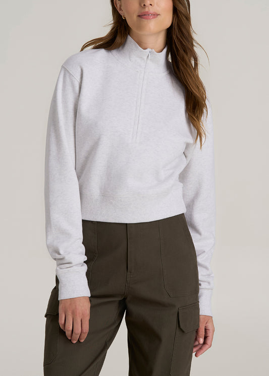 Wearever 2.0 Half-Zip Cropped Sweatshirt for Tall Women in Heather Cloud White