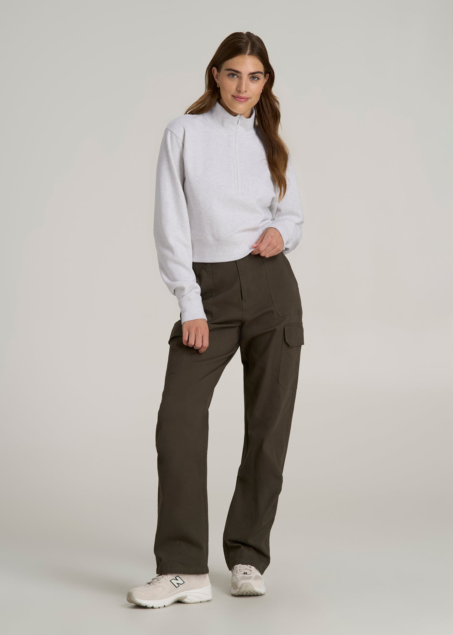 Wearever 2.0 Half-Zip Cropped Sweatshirt for Tall Women in Heather Cloud White