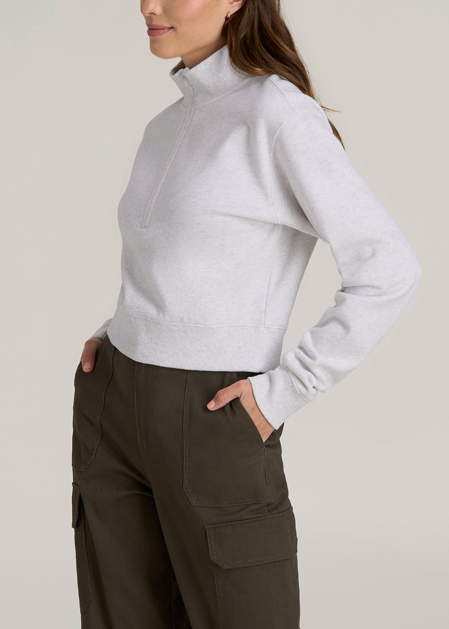 Wearever 2.0 Half-Zip Cropped Sweatshirt for Tall Women in Heather Cloud White