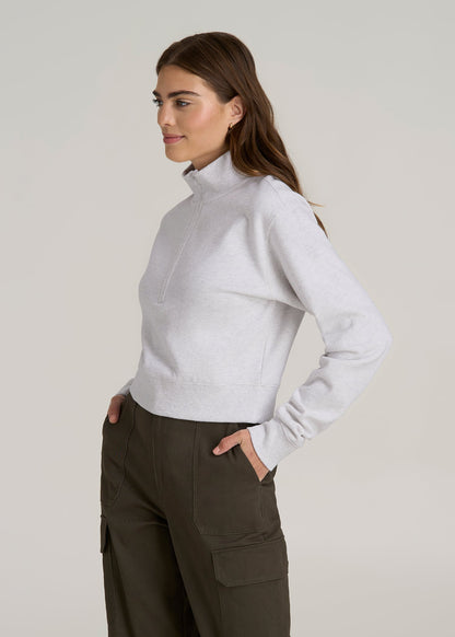 Wearever 2.0 Fleece Half-Zip Cropped Sweatshirt for Tall Women in Heather Cloud White