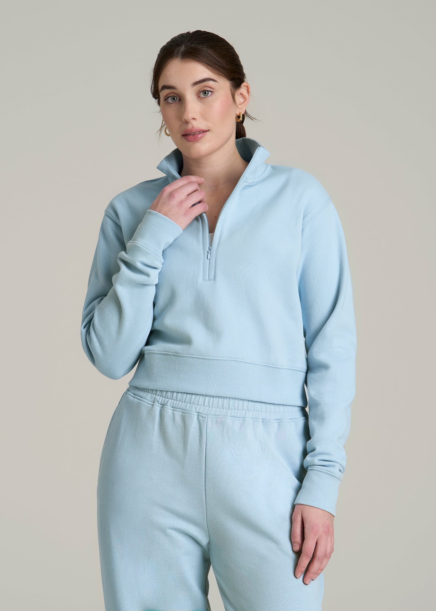 Wearever 2.0 Fleece Half-Zip Cropped Sweatshirt for Tall Women in Ice Blue