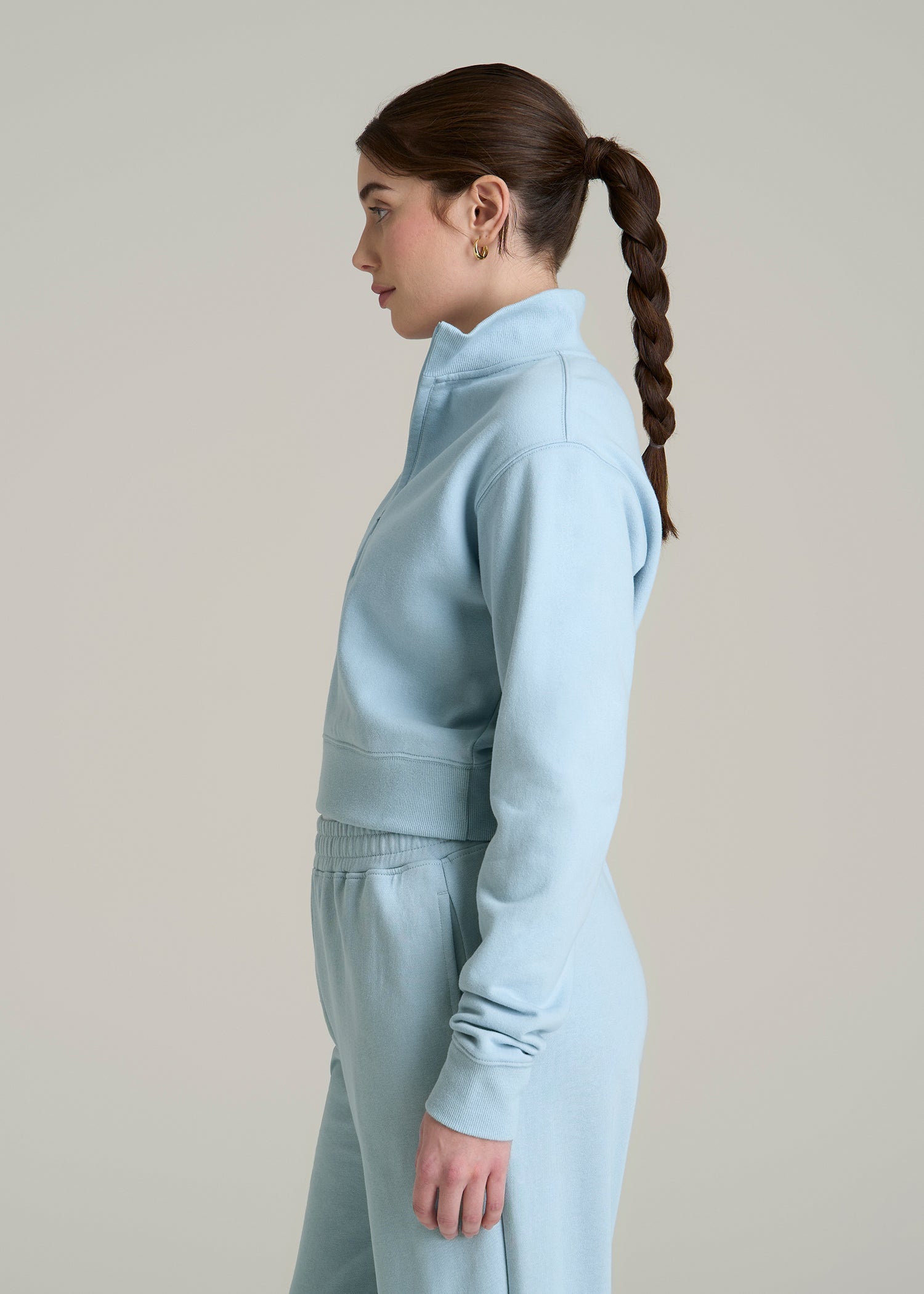 Wearever 2.0 Fleece Half-Zip Cropped Sweatshirt for Tall Women in Ice Blue