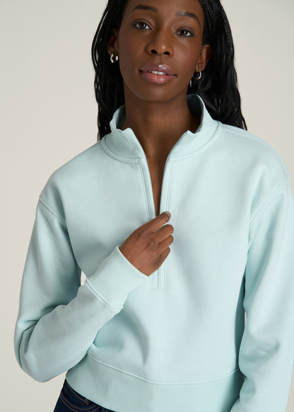 Wearever 2.0 Fleece Half-Zip Cropped Sweatshirt for Tall Women in Opal Blue