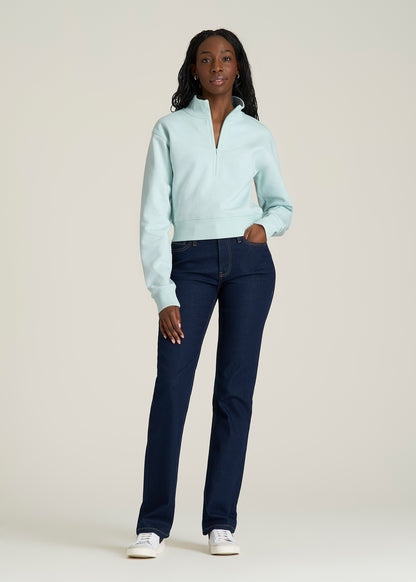 Wearever 2.0 Fleece Half-Zip Cropped Sweatshirt for Tall Women in Opal Blue