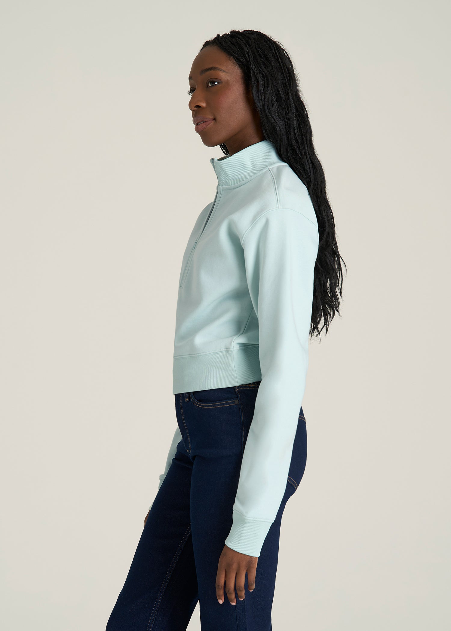 Wearever 2.0 Fleece Half-Zip Cropped Sweatshirt for Tall Women in Opal Blue
