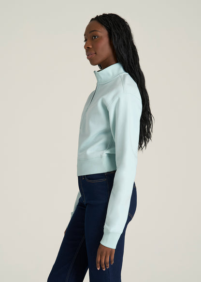 Wearever 2.0 Fleece Half-Zip Cropped Sweatshirt for Tall Women in Opal Blue