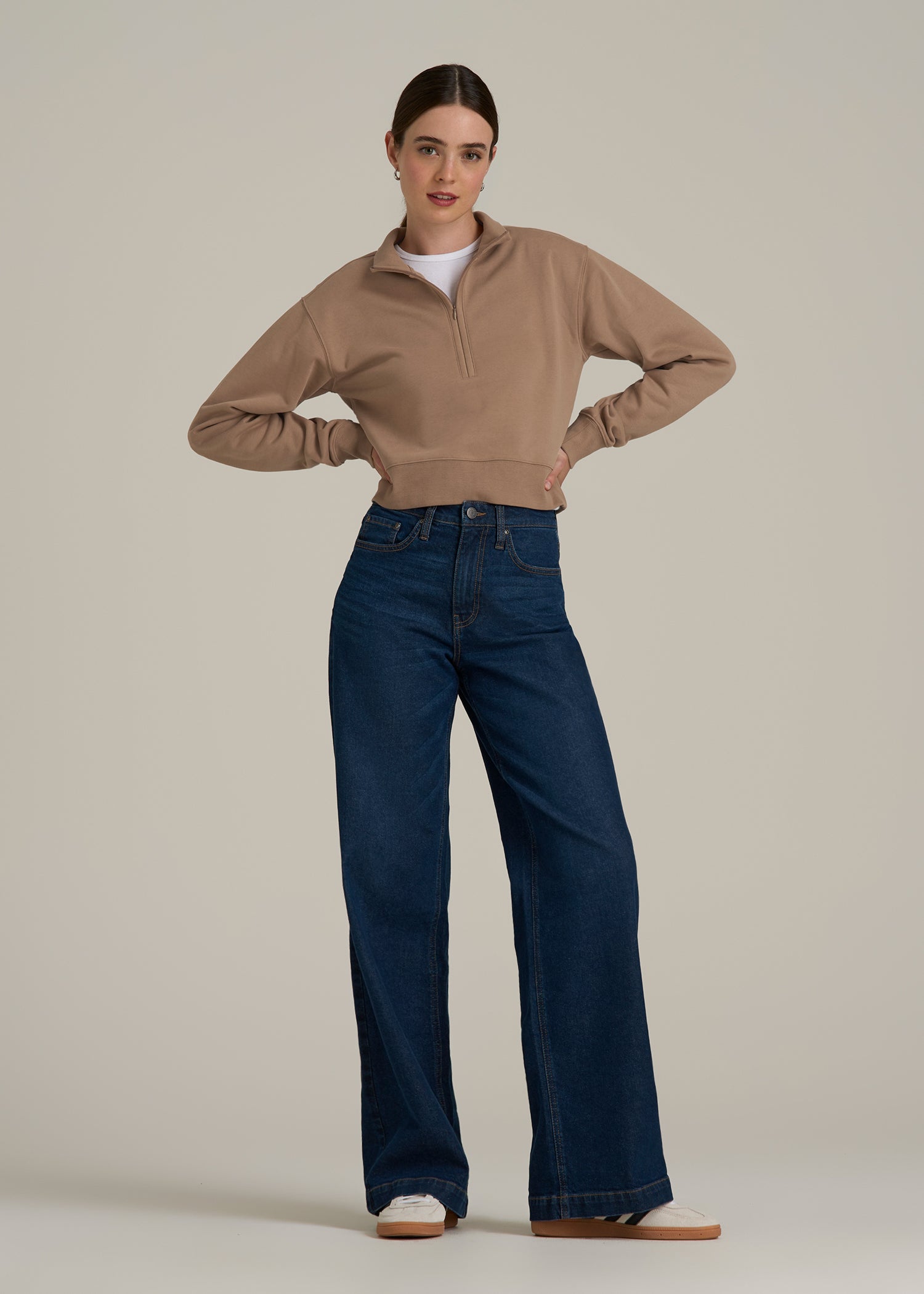 Wearever 2.0 Fleece Half-Zip Cropped Sweatshirt for Tall Women in Woodsmoke