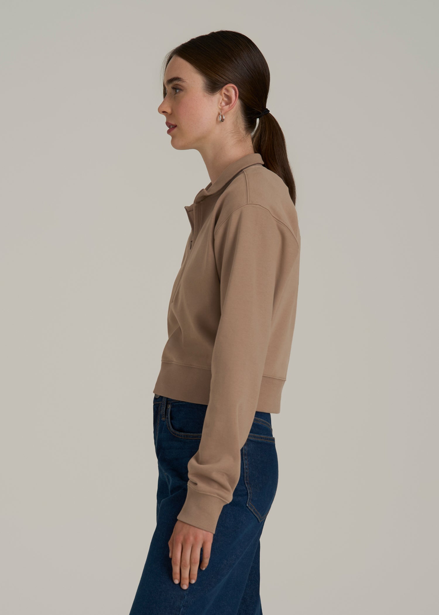 Wearever 2.0 Fleece Half-Zip Cropped Sweatshirt for Tall Women in Woodsmoke